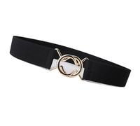 GIYXHU CinturóN Para Mujer Metal Round Buckle Wide Belt For Women Lady Retro JK Solid Color Elastic Skinny Waist Belts Dress Shirt Decor Strap(Black)