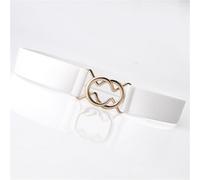 GIYXHU CinturóN Para Mujer Metal Round Buckle Wide Belt For Women Lady Retro JK Solid Color Elastic Skinny Waist Belts Dress Shirt Decor Strap(White)