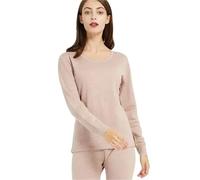 GIYXHU Conjunto TéRmico para Mujer Conjunto de Capa Base Lana for Mujer, Ropa Interior térmica Peso Medio 260G, Parte Superior e Inferior Larga John, Gruesa, cálida y antiolor(Light Camel,M)