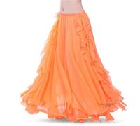 GIYXHU Falda de Danza del Vientre Gasa con Hojas rizadas, Falda Orejas Doble Hendidura, Baile Abertura Larga, española for práctica Rendimiento for Mujeres Adultas para Danza del Vientre(Orange)