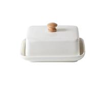GIYXHU Mantequera rectangular de cerámica con tapa for mantener los platos frescos. Bandeja for quesos multifuncional asa superior para Mantequilla(White)