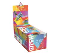 GIZEH RAINBOW Active Filter - Filtro de carbón activo de 6 mm de diámetro - Filtro de carbón activo fino con carbón activo de cáscara de coco - Filtro de 27 mm de longitud - 10 bolsas de 50 filtros