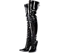 Gizelle Botas por Encima de la Rodilla con Cordones Traseros, Bota Mujer, Negro (Black Patent), 38 EU