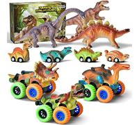 GizmoVine Coche De Juguete Dinosaurio, Dinosaurios Juguetes 7 Piezas Coche De Rally De Dinosaurios,3 Piezas De Dinosaurios De Goma Suave,Regalos De Cumpleaños Y Navidad para Niños Y niñas De3-7 Años