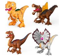 GizmoVine Dinosaurios Juguetes, 4 Piezas DIY Desmontable Construcción Hecho a Mano Figuras de Dinosaurio, Articulaciones Móviles, Interactivo Educativo, Goma Juego Regalos para Niños de 2 3 4 5 6 Años