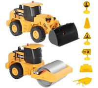 GizmoVine Escabadoras Juguete, 2 Uds Bulldozer Road Roller con Música y Luz, Camión Modelo de Simulación 1:32, Regalo para Niños de 3 4 5 6 7 8 Años
