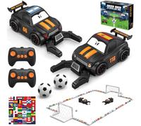 GizmoVine Juego de Fútbol RC para 2 Jugadores, 2 Coches Teledirigidos 2,4 GHz con Campo de Fútbol y Porterías, Giro 360°, Luces LED y Música, Juguete Interactivo para Niños de 6-15 Años
