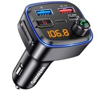 Gizmovine Transmisor FM Bluetooth Coche con Refuerzo de Graves, Parrot Manos Libres, Adaptador Mechero para Musica Radio, USB C PD 30W + QC3.0 18W, Aparato Reproductor MP3, Accesorios para Vehículos