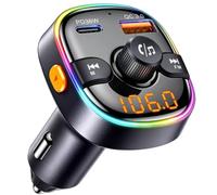 GizmoVine Transmisor FM Bluetooth del Coche 2-PD 36W y USB-A multiprotocolo TF (WMA/MP3/WAV/APE/FLAC), iluminación RGB de 7 Colores con Interruptor, protección de 4 vías, 12V/24V
