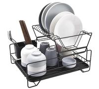 GIZNXBA Escurreplatos Acero Inoxidable Cocina, 2 Pisos Escurre Platos Armarios, Escurridor De Platos para Fregadero con Soporte Desmontable para Cubiertos (Color : /Black)