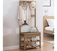 GIZNXBA Perchero De Madera con Banco Perchero De Entrada 3 En 1 Independiente con Ganchos Y 2 Estantes para Chaquetas, Bufandas, Gorros, Bolsos Y Corbatas(50cm)