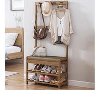 GIZNXBA Perchero De Madera con Banco Perchero De Entrada 3 En 1 Independiente con Ganchos Y 2 Estantes para Chaquetas, Bufandas, Gorros, Bolsos Y Corbatas(60cm)