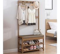 GIZNXBA Perchero De Madera con Banco Perchero De Entrada 3 En 1 Independiente con Ganchos Y 2 Estantes para Chaquetas, Bufandas, Gorros, Bolsos Y Corbatas(70cm)