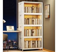 GIZNXBA Plegable Librería Esquina Estantería para Libros De Pie con Ruedas para La Oficina En Casa, Estanteria Plegable Organizadora con Puertas para El Salon, Dormitorio, Cocina(4 Tier)