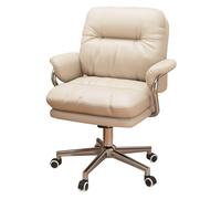 GIZNXBA Sillas De Ordenador De Cuero Silla De Escritorio para Oficina En Casa con Respaldo Medio Sillas Ejecutivas De Trabajo con Reposabrazos Y Modo De Balanceo De 13°(/Beige,Silver)