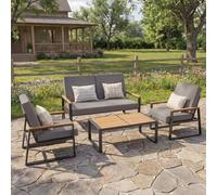 Gizoon Juego de 4 muebles de patio al aire libre, juego de conversación de patio con cojín de asiento extraíble, juego de patio para el hogar, patio, piscina (gris)