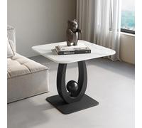 GJ Mesa Auxiliar Cuadrada Moderna, Mesa Auxiliar con Tablero Efecto mármol y Marco de Metal Dorado, mesas centrales Minimalistas for Sala de Estar, Oficina y apartamento.(D,50x55cm)