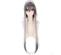 GJBXP 100 cm sintético Vocaloid plata gris negro peluca larga mujer pelo lacio Anime Cosplay pelucas trenzadas para fiesta de disfraces de Halloween gris ombre