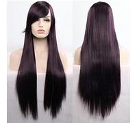 GJBXP 11 colores 80 cm sintético peluca de pelo largo y recto negro gris verde azul púrpura rosa peluca cosplay pelucas para mujeres púrpura oscuro