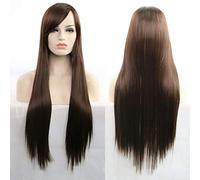 GJBXP 11 colores 80 cm sintético peluca de pelo largo y recto negro gris verde azul púrpura rosa peluca cosplay pelucas para mujeres marrón oscuro