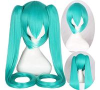 GJBXP 120Cm Hatsune Miku Peluca de cosplay sintética Recto Blanco Azul Anime Cabello Disfraz de Halloween Pelucas para mujer con doble clip Cola de caballo 11