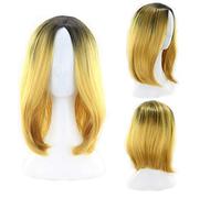 GJBXP 12inch Short Bob Wigs For Women Synthetic Hair Anime Cosplay Two Tone Black Pink Grey Blue Green Red Purple Blonde Ombre Wig black yellow black yellow
