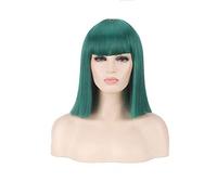 GJBXP 14 pulgadas sintético Bob peluca rubia verde rojo rosa azul rosa negro pelucas para mujeres anime cosplay flequillo de pelo liso resistente al calor verde