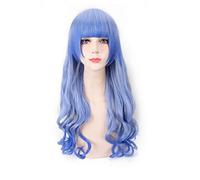 GJBXP 24 pulgadas Harajuku Lolita azul gris largo ondulado pelucas para mujer con flequillo pelo sintético Anime Cosplay peluca para fiesta PL-751