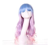 GJBXP 26 pulgadas moda barata larga ondulada color mujer pelucas Anime Cosplay Halloween Lolita azul púrpura verde Ombre peluca con flequillo 01