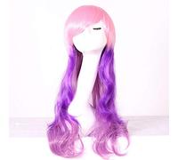 GJBXP 26 pulgadas moda barato largo ondulado color mujer pelucas Anime Cosplay Halloween Lolita azul púrpura verde Ombre peluca con flequillo 04