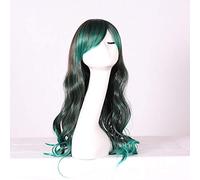 GJBXP 26 pulgadas moda barato largo ondulado color mujer pelucas Anime Cosplay Halloween Lolita azul púrpura verde Ombre peluca con flequillo 03