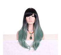 GJBXP 28 pulgadas moda negro rubio Ombre peluca con flequillo pelo sintético Anime Cosplay pelucas largas onduladas para mujeres a prueba de calor ejército verde