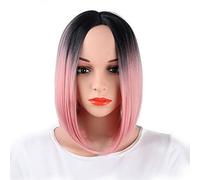 GJBXP 30cm peluca corta recta Ombre Cosplay Anime pelo sintético resistente al calor mujer negro azul gris rosa pelucas cortas Bob para fiesta rosa