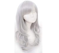 GJBXP 70cm Anime de alta calidad Peluca de cosplay ondulada larga con flequillo Pelo sintético resistente al calor Negro Rosa Plata Azul Verde Mujer Pelucas gris plateado