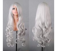 GJBXP 80 cm moda azul púrpura rojo negro largo ondulado peluca sintética Lolita Anime Cosplay mujer pelucas para fiesta de disfraces de Halloween 13 colores gris plateado