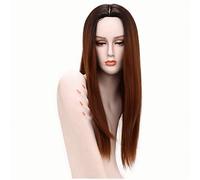 GJBXP alta calidad 26 pulgadas recta larga negro gris Ombre peluca pelo sintético parte media natural Anime Cosplay pelucas para mujer marrón ombre