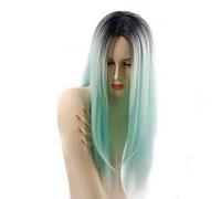 GJBXP alta calidad 26 pulgadas recto largo negro gris Ombre peluca pelo sintético parte media natural Anime Cosplay pelucas para mujeres negro verde