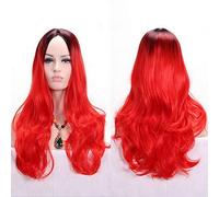 GJBXP Anime Parte media Raíz oscura Negro Rosa Azul Púrpura Ombre Peluca Pelo sintético Largo Ondulado Mujer Pelucas Cosplay Fibra de alta temperatura rojo