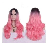 GJBXP Anime Parte media Raíz oscura Negro Rosa Azul Púrpura Ombre Peluca Pelo sintético Largo Ondulado Mujer Pelucas Cosplay Fibra de alta temperatura rosa claro