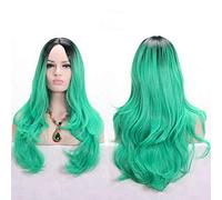 GJBXP Anime Parte media Raíz oscura Negro Rosa Azul Púrpura Ombre Peluca Pelo sintético Largo Ondulado Mujer Pelucas Cosplay Fibra de alta temperatura verde