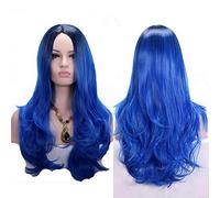 GJBXP Anime Parte media Raíz oscura Negro Rosa Azul Púrpura Ombre Peluca Pelo sintético Largo ondulado Mujer Pelucas Cosplay Fibra de alta temperatura azul