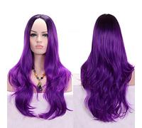GJBXP Anime Parte media Raíz oscura Negro Rosa Azul Púrpura Ombre Peluca Pelo sintético Largo Ondulado Mujer Pelucas Cosplay Fibra de alta temperatura púrpura