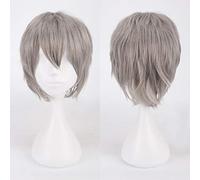 GJBXP Barato Pelo sintético Corto Ondulado Hombres Peluca Cosplay Negro Blanco Rubio Marrón Púrpura Rosa Azul Rojo Naranja Gris Plata Pelucas de anime gris