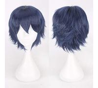 GJBXP Barato Pelo sintético Corto Ondulado Hombres Peluca Cosplay Negro Blanco Rubio Marrón Púrpura Rosa Azul Rojo Naranja Gris Plata Pelucas de anime azul oscuro
