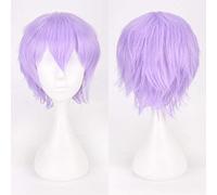 GJBXP Barato Pelo sintético Corto Ondulado Hombres Peluca Cosplay Negro Blanco Rubio Marrón Púrpura Rosa Azul Rojo Naranja Gris Plata Pelucas de anime púrpura