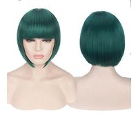 GJBXP Barato Pelucas cortas de pelo sintético Bob con flequillo Rojo Azul Amarillo Rosa Púrpura Rubio Natural Anime Cosplay Peluca Anime Traje verde oscuro