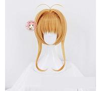 GJBXP Biamoxer Card Captor Sakura Clear Card Kinomoto Sakura Blonde Brown Cosplay Peluca Pelucas de fiesta Cosplay Peluca llena Gorra gratis Champán