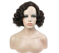 GJBXP Bob corto Vintage Pelucas rizadas para mujeres Fibra sintética de alta temperatura Cabeza llena Fiesta de carnaval Mascarada Cosplay Cabello 10 pulgadas Marrón oscuro