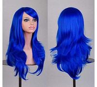 GJBXP Cos peluca de anime peluca de pelo largo y rizado cosplay color escenario campana 25 pulgadas, amarillo azul marino