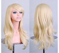 GJBXP Cos peluca de anime peluca de pelo largo y rizado cosplay color escenario campana 25 pulgadas, amarillo dorado pálido